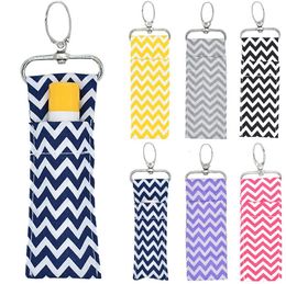 200pcs Chevron Lipstick Holder ripple cotton Chapstick Holder Keychain Lipstick Pouch Bag Lip balm Key Chain Mothers Girls Gift SN645