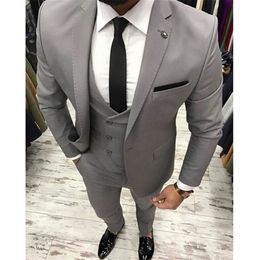 Custom Made Groomsmen Notch Lapel Groom Tuxedos Light Grey Men Suits Wedding/Prom/Dinner Best Man Blazer ( Jacket+Pants+Tie+Vest ) K271