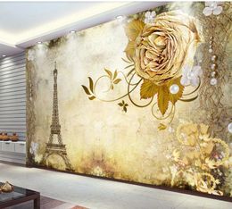 wallpaper for walls 3 d for living room European retro flower TV background wall