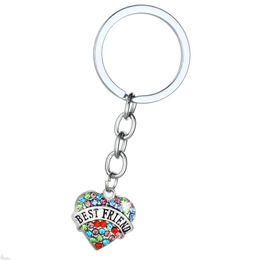 Heart Shape Crystal Key Chains Jewellery Best Friend Vintage Silver Colourful Diamond Keychain Key Rings Fashion Family DAD MOM Charms Keyrings