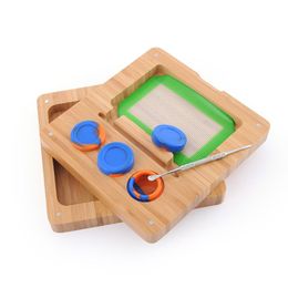 Wax Oil Bamboo Silicone Storage Box Spoon Kit Portable Innovative Design Rolling Herb Tray Handroller For Bong Smoking Tool Multiple Uses