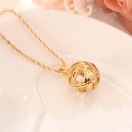 Lovely Hollow Ball Round Pendant Necklace Earrings Set Fine Gold GF Trendy Party
