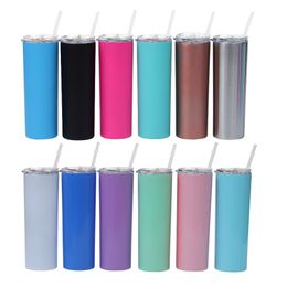 20oz Stainless Steel Skinny Tumbler Vacuum Insulated Straight Cup Beer Coffee Mug Glasses with Lids and Straws 25pcs