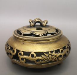 Antique Pure Copper Incense Burner Brass Lotus Ornament