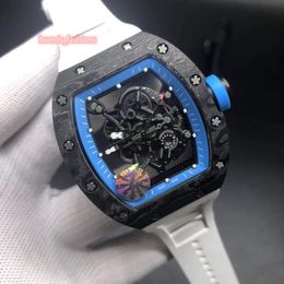 Top Quality Men's Watch Black Carbon Fibre Case Watches Hollow Face Watch Rubber Strap Automatic Mechanical Wristwatch