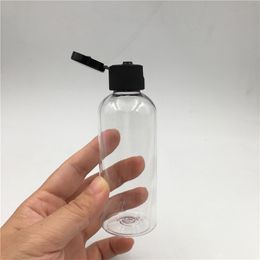 50 pcs Free Shipping 10 50 80 100 ml Transparent Plastic perfume bottle whit black Flip the top cover Empty Containers