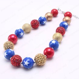 Hot Sale Chunky Star Pattern Bubblegum Beads Necklace DIY Kids Handmade Gold&Blue&Red Strand Bead Children Jewelry