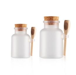 ABS Round Bath Salt Bottles 100g 200g Powder Plastic Containers with Cork Jar with Wood Spoon Packaging Bottle 100pcs/lot SN722