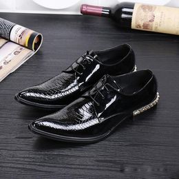 Men Black Dress Shoes Fashion Pointed Toe Python Snake Pattern Leisure Leather Shoes Lace Up Rivets Charm 38-46