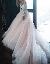 Amazing Lace Off Shoulder Long Sleeves Berta Wedding Dresses 2020 Backless Tulle Court Train Bridal Gowns Beach Wedding Dress Plus Size