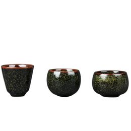 Retro coarse pottery tea cup kiln change glaze small taste teacup handmade personality tea bowl gold thread mouth