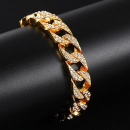 New Bling Diamond Mens Hip Hop Iced Out Cuban Link Chain Bangle Bracelets Miami Gold Silver Curb Chains Wristband Birthday Gifts for Guys