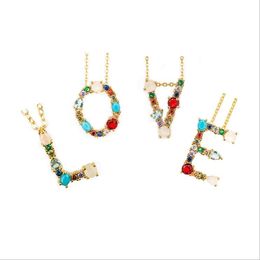 26 Initial Letter Pendant Necklaces for Women Gold Color Colorful Stones Alphabet A to Z Jewelry DIY Mix