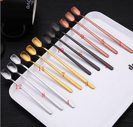 100pcs/lot 304 Stainless Steel Square Head Ice Spoons Mixing Spoon Dessert Scoop Cocktail Bar Tools Dinnerware