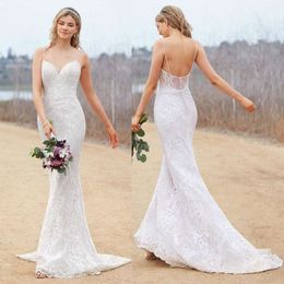 Kitty Chen 2020 Wedding Dresses Spaghetti Straps Lace Appliqued Sexy Backless Bridal Gowns Sweep Train Beach Mermaid Wedding Dress