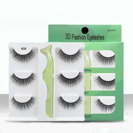 Newest 3D Mink false eyelashes thick natural long 3 pairs set with tweezer reusable handmade fake lashes 10 models available drop shipping
