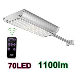 Solar Wall Lights 70leds Super Brightness 1100lm White and Warm White Waterproof IP65 Aluminium LED Solar Street Light with Mounting Pole