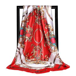 Wholesale- Polyester Scarf Women's Fashion Cashew nuts Pattern Large Square Satin Headscarf 90*90