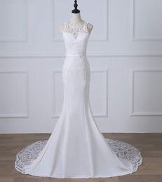 white dress fast shipping Canada - 2019 Scoop Sleeveless Mermaid Wedding Dresses V-Back Long Formal White Lace Appliques Border Wedding Gowns Cheap Fast Shipping Bridal Gowns