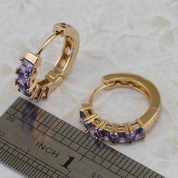 Fashion-Grace Nice Purple CZ Multi Gems Hoop Earrings Yellow Golden Plated Jewelry Gift For Women EB540C