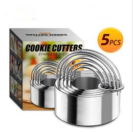 5pcs Biscuit Cutter Set Stainless Steel Round Cookies Cutter with Handle Professional Baking Dough Tools Kitchen Bakeware