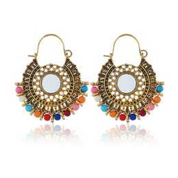 Vintage Boho Rainbow Beads Circle Dangle Earrings Bohemian Ancient Gold Silver Plated Earrings Ethnic Fashion Jewellery Gifts for Women