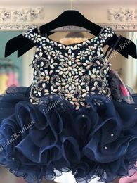 Cupcake Little Girl Pageant Dress 2019 miss Glitz Navy Blue Infant Toddler Kids Prom Formal Party Gowns Short Zipper Back Ruffles Skirt