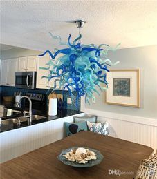Modern Art Deco Blue Shade Chandeliers Home Interior Pendnat Light Murano Glass Hanging LED Chandelier 28inch for Living Room