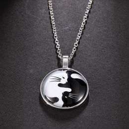 New Animal Statement Necklace for Women Fashion Woman Men Yin Yang Cat Pendant Choker Necklaces Jewelry Gift with Link Chain