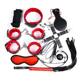 Restraint Bed Bondage Foreplay Set Kit Collar Whip hand ankle Cuffs Kinky BDSM A76