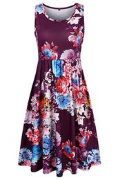 Fashion-Women Dress Summer Hot Style Sleeveless Shirt With Pocket Floral Print Dress Elegant Pleated Dresses S-2XL Size Sleeveless Clothing