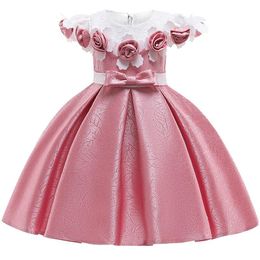 6pcs Baby Girl 3d Flower Silk Princess Dress For Wedding Party Elegant Kids Dresses For Toddler Girl Children Fashion Clothing