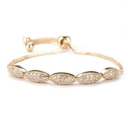 Trendy Oval Cubic Zirconia Crystal Friendship Adjustable Bracelet for Women Silver / Rose Gold Colour Wedding Party Jewellery