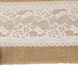 30cm*275cm Vintage Burlap Lace Hessian Table Runner Natural Jute Pastoral style Wedding Home Party Decoration