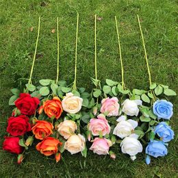 Fake Long Stem Round Rose Flower Branch (7 heads/piece) 27.56" Length Simulation Roses for Wedding Home Decorative Artificial Flowers