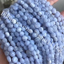 10 Strands 6*8mm Irregular Blue Lace Agate Nugget Beads Polished Smooth Natural Pale Blue Striped Agate Stone Loose Beads for Jewellery Making