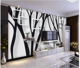 Wholesale-3D photo wallpaper custom 3d wall murals wallpaper Modern minimalist black and white woods deer tv background wall papers