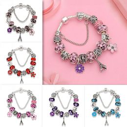 Eiffel Tower Bracelet Crown Castle Female Charm Bracelets Silver Plated Flower Pendant Bangle 5 Colors Women Jewelry Gift