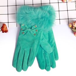 Fashion-Skiing Gloves Outdoor Sports Designer Fur Leather Five Fingers Gloves Solid Colour Winter Outdoor Warm Real Leather Gloves