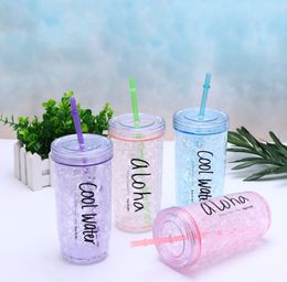 The latest 4 colors to choose Drinkware, double-layer plastic straw ice cup, cute and portable, support custom logo