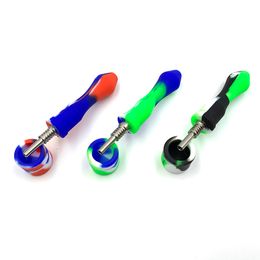 Silicone Smoking Pipe with Titanium Tip Mini NC Kit Set 10mm GR2 Nail Concentrate Jar Dab Tool Straw Wax Oil Burner Accessory