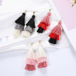 Handmade Layered Tassel Earrings Bohemia Style Colorful Long Dangle Earring For Women Girls Summer Beach Jewelry Gift