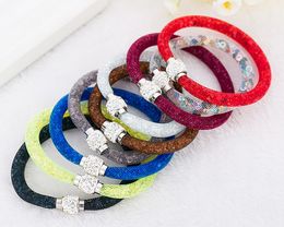 Brand new Hot mesh mesh tube crystal single layer magnetic button bracelet Fashion Lady's Crystal Bracelet