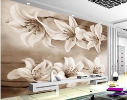 wallpaper for walls 3 d for living room Retro oil painting lily fashion tv background wall