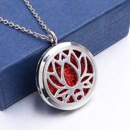 Magnetic Open Lotus Flower Pendant Stainless Steel Necklace Aroma Perfume Fragrance Essential Oil Diffuser Locket Jewelry