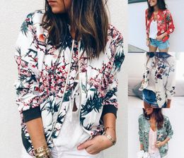 Women Retro Flower Printed Jacket Ethnic Zipper Bomber Collar Coat Casual Outwear floral Autumn Spring Basic Short Biker Jackets LJJA2817