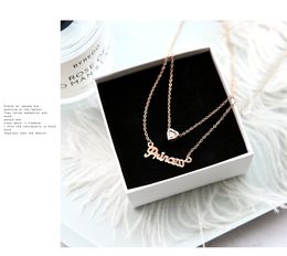 Fashion- 18K rose gold titanium steel necklace double letters love clavicle chain personality fashion necklace female short paragra