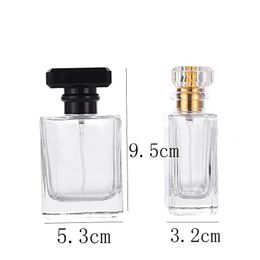 wholesal New Type Square Glass Perfume Bottle 50ml Clear Glass Spray Bottle Empty Fragrance Packaging Bottles