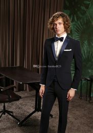 Fantastic Style One Button Black Wedding Groom Tuxedos Peak Lapel Groomsmen Mens Dinner Blazer Suits (Jacket+Pants+Tie) NO:1821