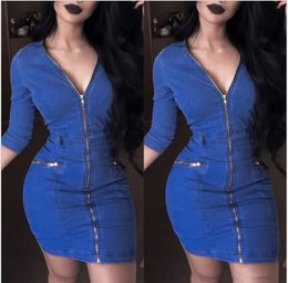 Blue Summer Women's Sleeveless Top Waist Jeans Zipper Ankle Dress Sexy Waist Denim Zipper Bag Hip Dress